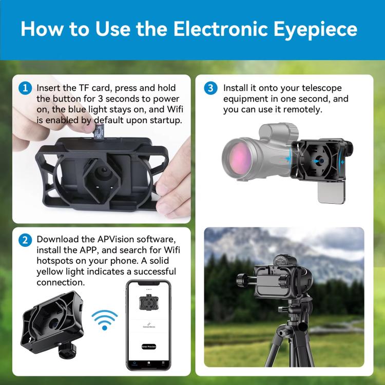 APEXEL WiFi 2MP Digital Eyepiece APP Control For Microscopes, Monocular/Binocular Telescopes