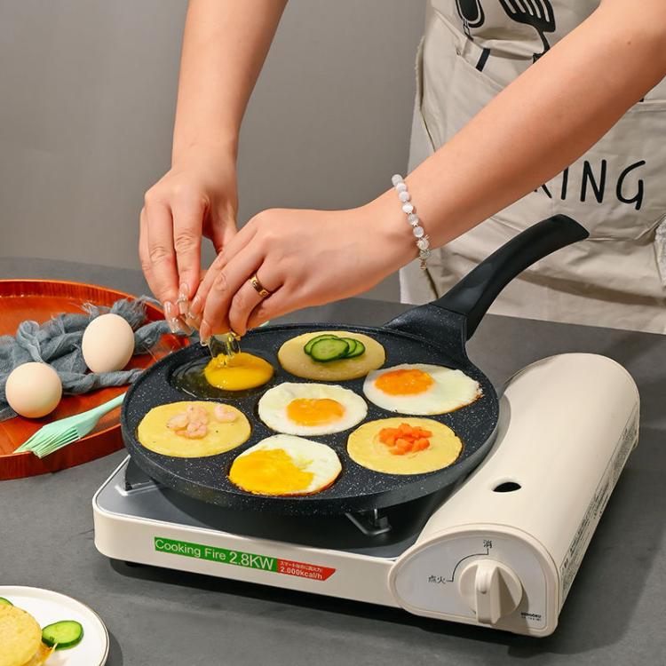 7-Cup Non-Stick Breakfast Burger Pan Household Flat Bottom Egg Frying Pan, Smooth Finish Gas, Waffle Gas, Smooth Finish General, Waffle General