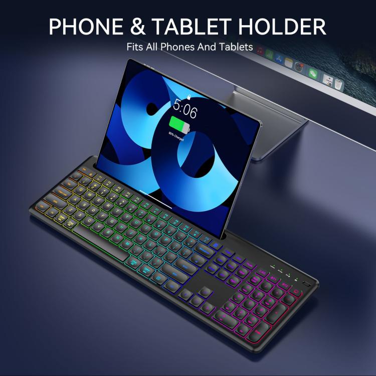 Wireless Keyboard and Mouse Set with Phone/Tablet Slot RGB Backlit Rechargeable Keyboard Mouse Combo, 2.4G Single Mode, 2.4G & Bluetooth