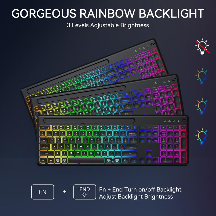 Wireless Keyboard and Mouse Set with Phone/Tablet Slot RGB Backlit Rechargeable Keyboard Mouse Combo, 2.4G Single Mode, 2.4G & Bluetooth