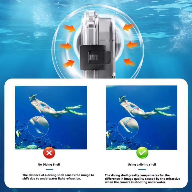 For Insta360 X5 Invisible Dive Case 45M/147ft Waterproof Underwater Housing Shell With Seamless 360 Degree Stitching, PC Lens