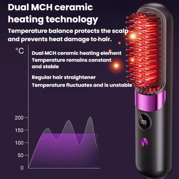 Portable Wireless Digital Display Hair Straightening Brush Negative Ion Hair Care Cordless Styling Comb