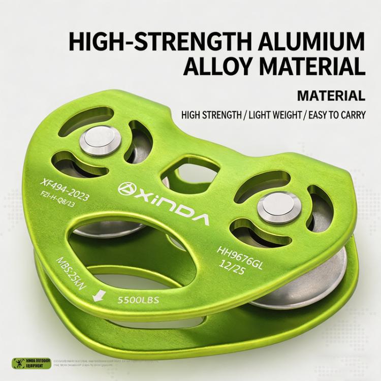XINDA Double Trolley Pulley 5kN/5500lbs Heavy Duty Heart-Shaped Zip Line Pulley Tandem Pulley For Climbing, Rescue
