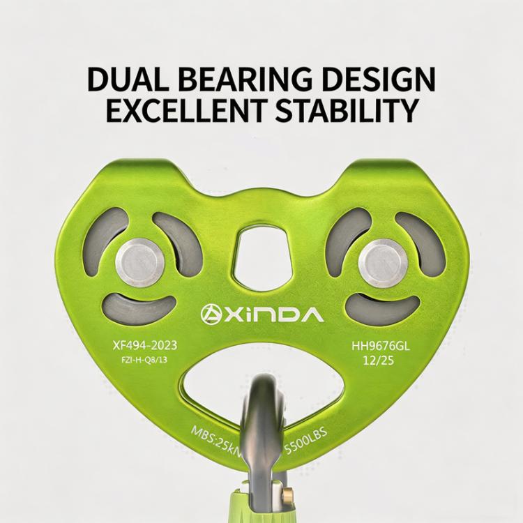 XINDA Double Trolley Pulley 5kN/5500lbs Heavy Duty Heart-Shaped Zip Line Pulley Tandem Pulley For Climbing, Rescue