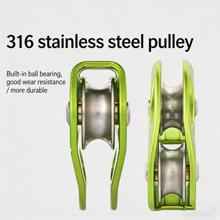 XINDA Double Trolley Pulley 5kN/5500lbs Heavy Duty Heart-Shaped Zip Line Pulley Tandem Pulley For Climbing, Rescue