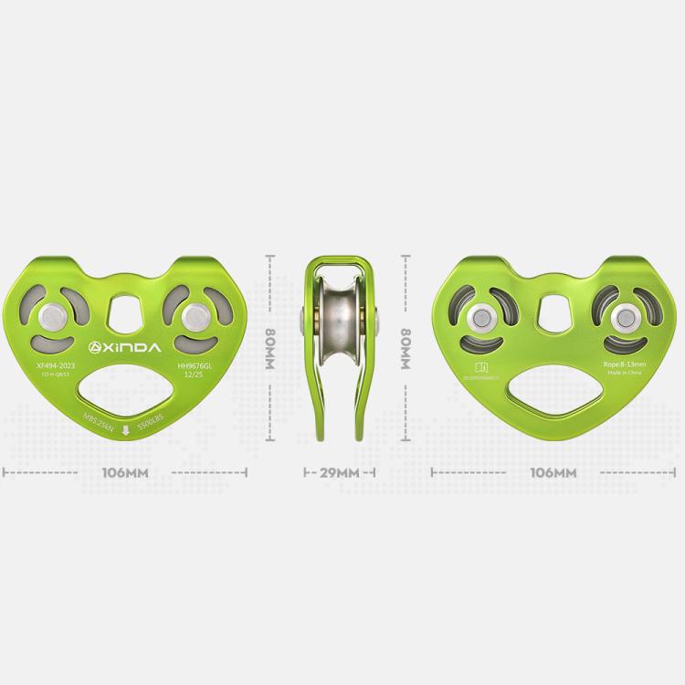 XINDA Double Trolley Pulley 5kN/5500lbs Heavy Duty Heart-Shaped Zip Line Pulley Tandem Pulley For Climbing, Rescue