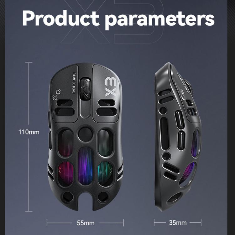 T-WOLF X3 Tri-Mode Wireless Gaming Mouse Ultra-Lightweight Hollow-Out Honeycomb Shell 8000 DPI