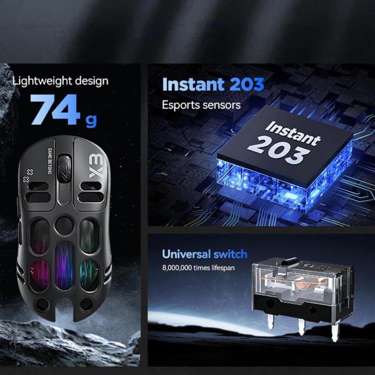 T-WOLF X3 Tri-Mode Wireless Gaming Mouse Ultra-Lightweight Hollow-Out Honeycomb Shell 8000 DPI