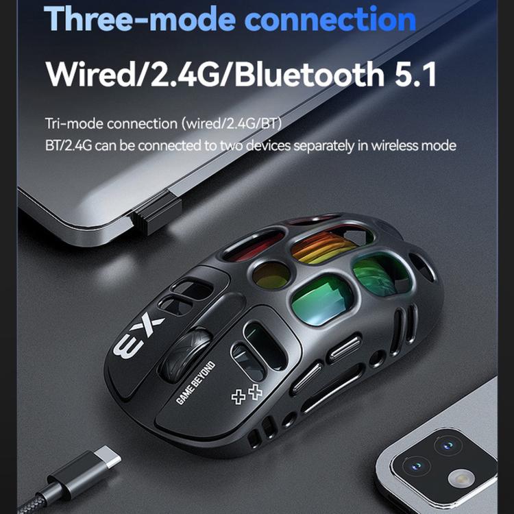 T-WOLF X3 Tri-Mode Wireless Gaming Mouse Ultra-Lightweight Hollow-Out Honeycomb Shell 8000 DPI