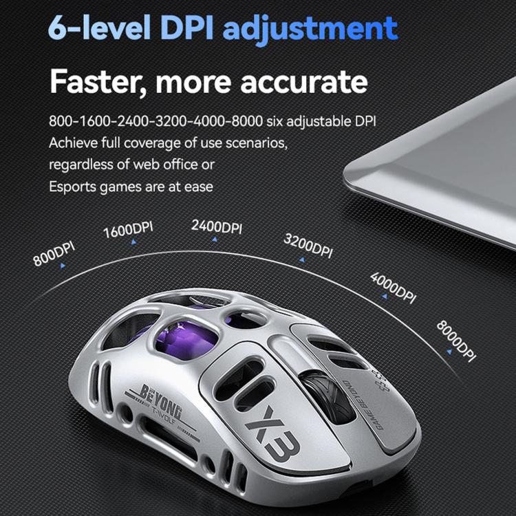 T-WOLF X3 Tri-Mode Wireless Gaming Mouse Ultra-Lightweight Hollow-Out Honeycomb Shell 8000 DPI