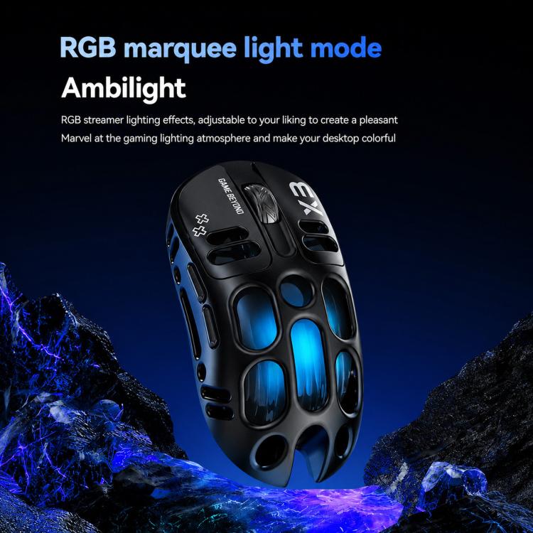 T-WOLF X3 Tri-Mode Wireless Gaming Mouse Ultra-Lightweight Hollow-Out Honeycomb Shell 8000 DPI