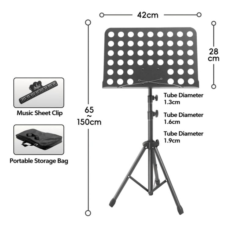 Portable Foldable Universal Music Stand Height Adjustable Sheet Music Rack For Rehearsal & Performance, Stand + Folder + Storage Bag