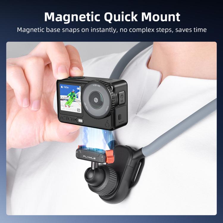 Flymile First-person Perspective Shot Magnetic Quick-release Neck Brace, For DJI Osmo Action 3 / 4 / 5 Pro / 6, For Insta360 Ace / Ace Pro 2 / X5, Universal Action Camera Two-Claw