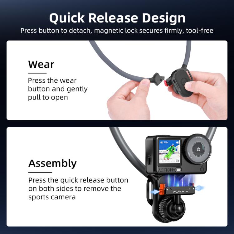 Flymile First-person Perspective Shot Magnetic Quick-release Neck Brace, For DJI Osmo Action 3 / 4 / 5 Pro / 6, For Insta360 Ace / Ace Pro 2 / X5, Universal Action Camera Two-Claw