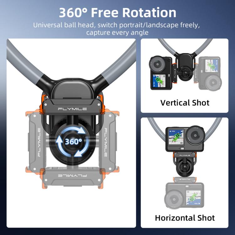 Flymile First-person Perspective Shot Magnetic Quick-release Neck Brace, For DJI Osmo Action 3 / 4 / 5 Pro / 6, For Insta360 Ace / Ace Pro 2 / X5, Universal Action Camera Two-Claw