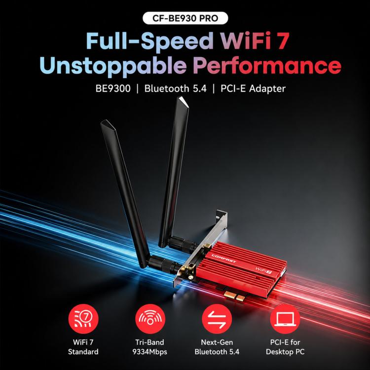 COMFAST CF-BE930 Pro BE9300 WiFi 7 PCIe Card Bluetooth 5.4 Tri-Band Desktop Wireless Adapter, CF-BE930 Pro