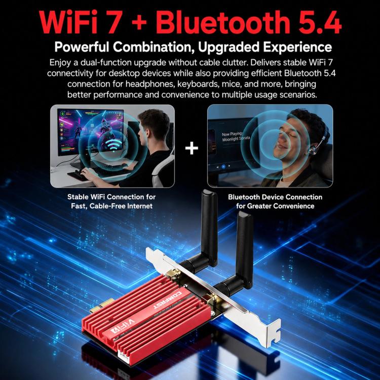 COMFAST CF-BE930 Pro BE9300 WiFi 7 PCIe Card Bluetooth 5.4 Tri-Band Desktop Wireless Adapter, CF-BE930 Pro