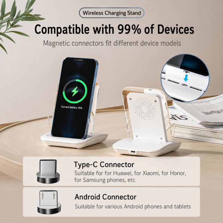 Magnetic Charging Stand With Passive Sound Amplifier Desktop Phone Holder, A9299 (White)