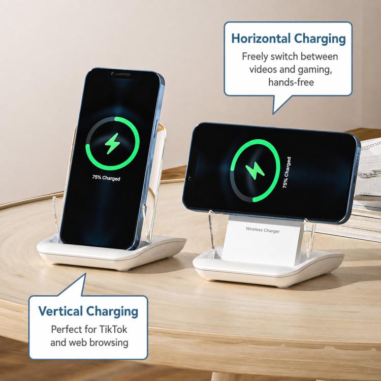 Magnetic Charging Stand With Passive Sound Amplifier Desktop Phone Holder, A9299 (White)