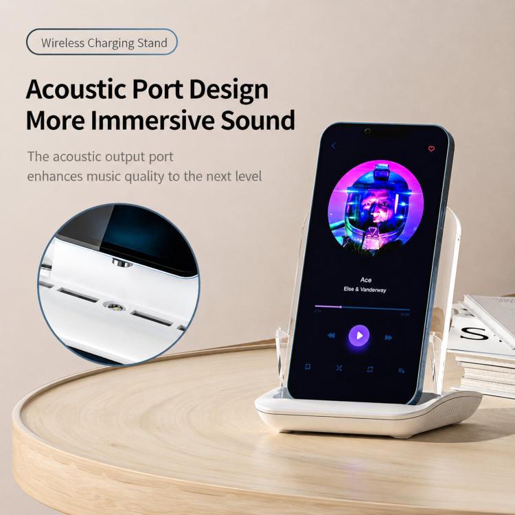 Magnetic Charging Stand With Passive Sound Amplifier Desktop Phone Holder, A9299 (White)
