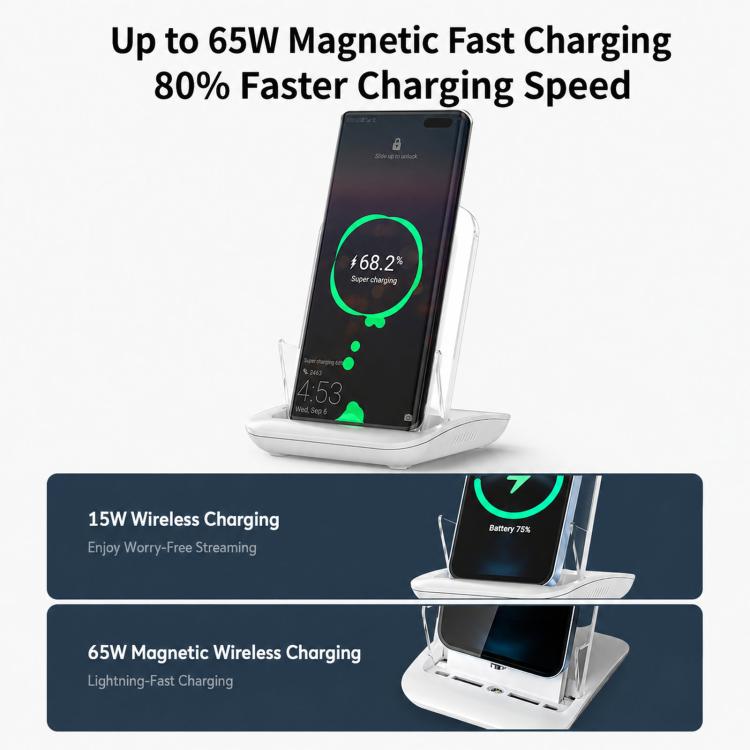 Magnetic Charging Stand With Passive Sound Amplifier Desktop Phone Holder, A9299 (White)