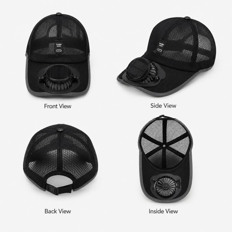 Solar Fan Hat with 3-Speed Adjustable Cooling Rechargeable Sun Cap Mesh Breathable Baseball Visor