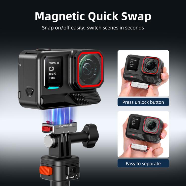 For Insta360 Ace Pro 2 / X5 Flymile Locking Extension Adapter Magnetic Quick Release Base