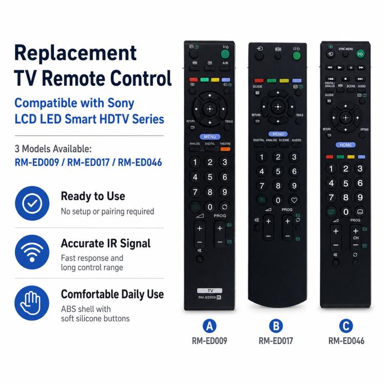 Replacement TV Remote Control For Sony LCD LED Smart HDTV Series, RM-ED009, RM-ED017, RM-ED046