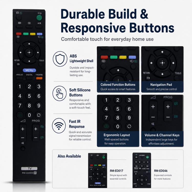 Replacement TV Remote Control For Sony LCD LED Smart HDTV Series, RM-ED009, RM-ED017, RM-ED046