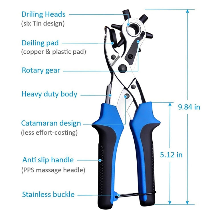 Multifunctional Belt Hole Puncher with 6 Holes Leather Hole Punch for Leather Belts Cards Paper Fabric(Red)