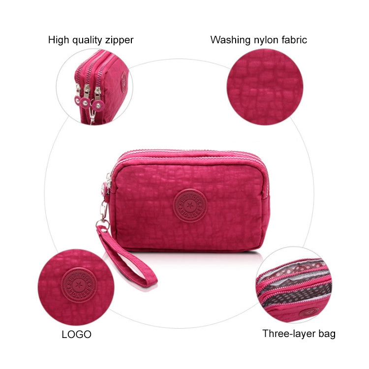 Three-Layer Zipper Short for Ladies Change Mobile Bag(wine red)
