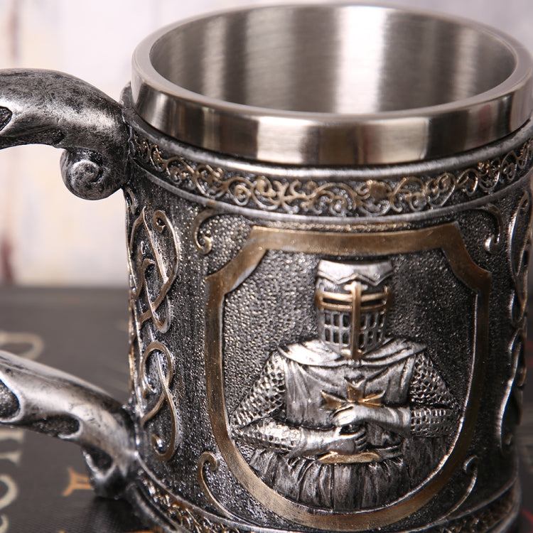 3D Viking Skull Coffee Beer Mug Skull Mug Beer Wine Drink Gift Stainless Steel Knight Decorative Cup for Men Mug