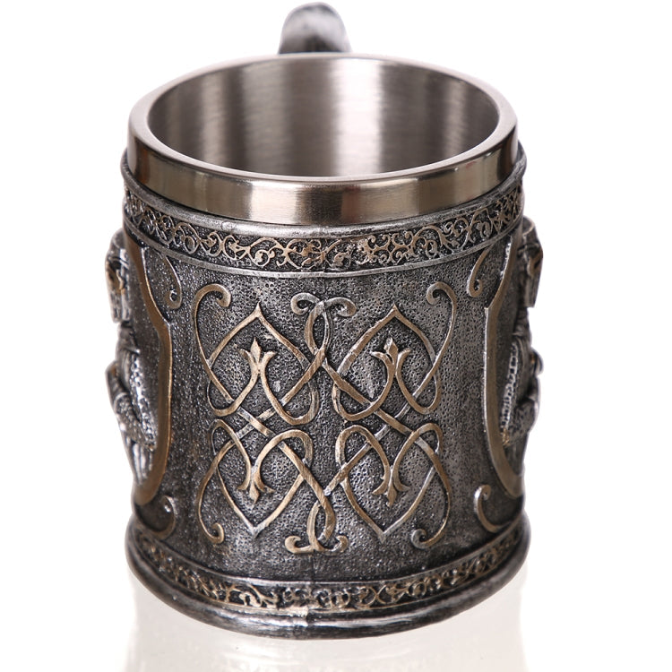 3D Viking Skull Coffee Beer Mug Skull Mug Beer Wine Drink Gift Stainless Steel Knight Decorative Cup for Men Mug