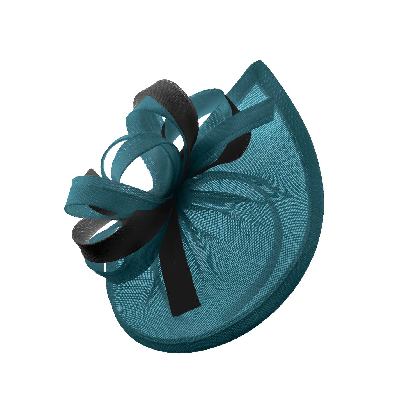 Caprilite Vegan MoonMix Hoop Fascinator Hat on Headband Wedding Ascot Races Bespoke Sinamay Disc - Teal Black