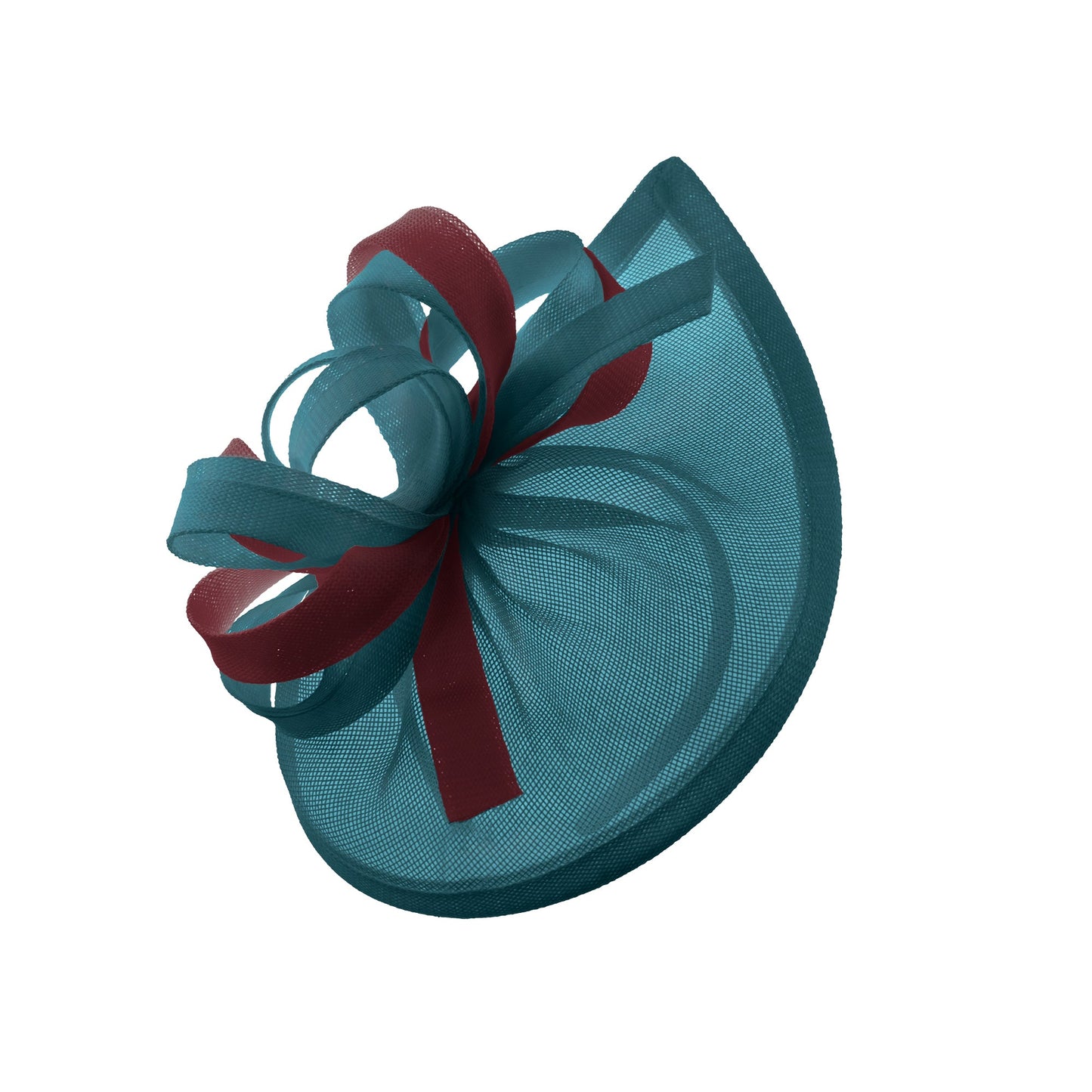Caprilite Vegan MoonMix Hoop Fascinator Hat on Headband Wedding Ascot Races Bespoke Sinamay Disc - Teal Burgundy