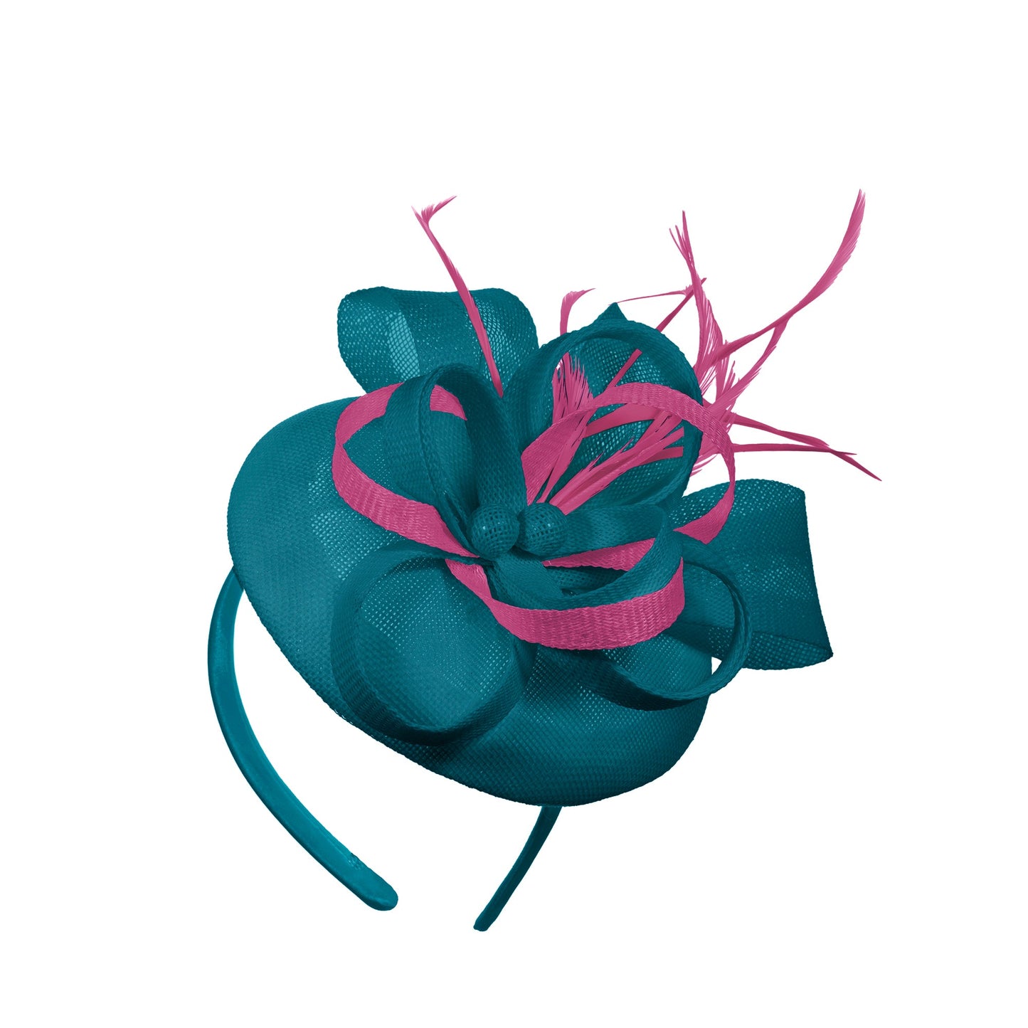 Teal Fuchsia Mix Round Pillbox Bow Sinamay Headband Fascinator Weddings Ascot Hatinator Races