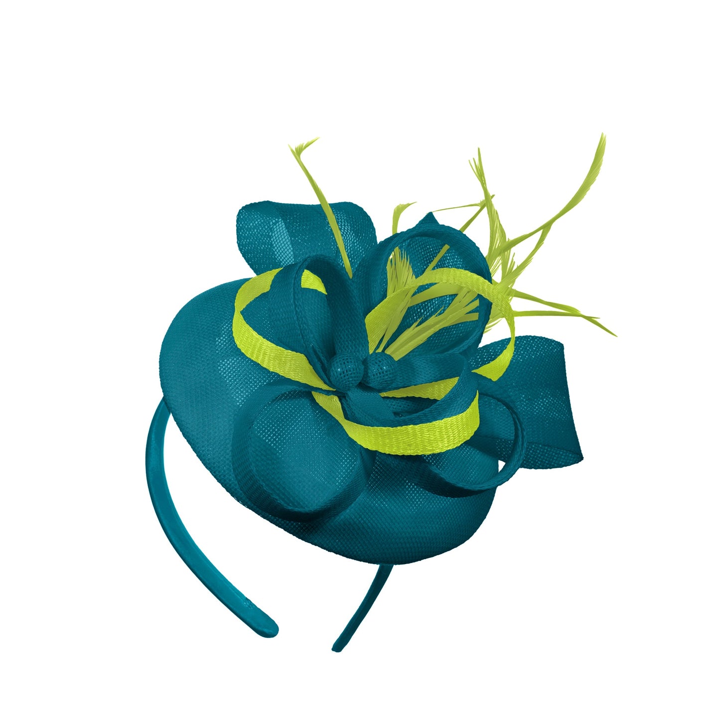 Teal Lime Mix Round Pillbox Bow Sinamay Headband Fascinator Weddings Ascot Hatinator Races