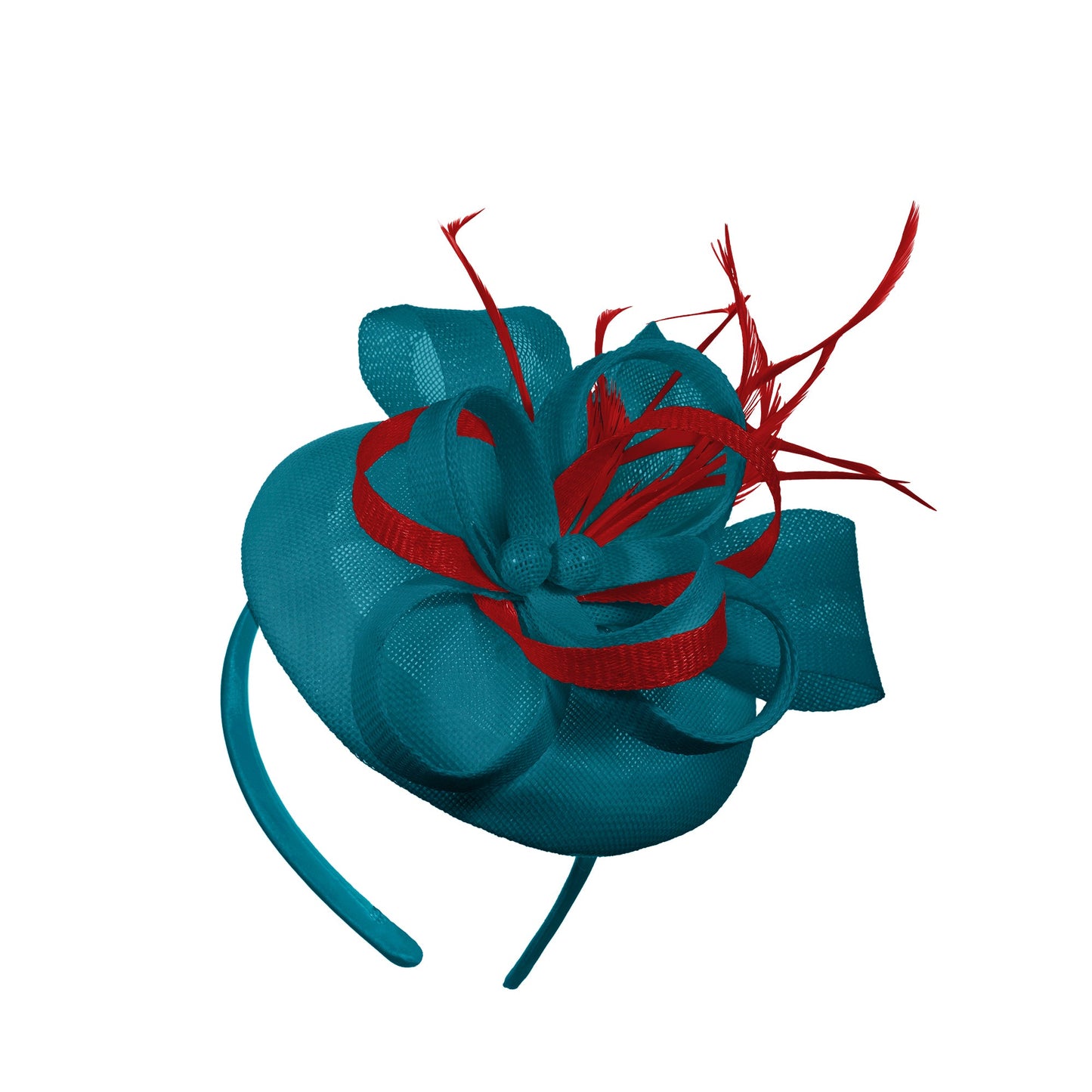 Teal Red Mix Round Pillbox Bow Sinamay Headband Fascinator Weddings Ascot Hatinator Races