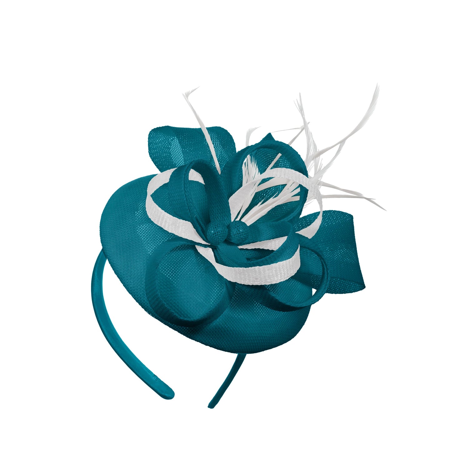 Teal White Mix Round Pillbox Bow Sinamay Headband Fascinator Weddings Ascot Hatinator Races