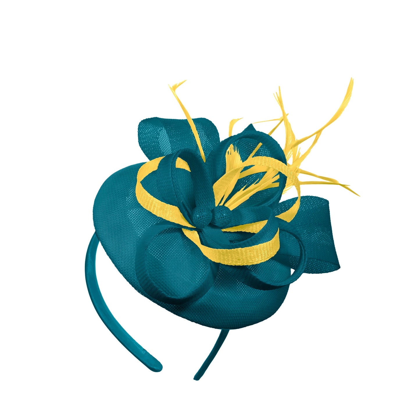 Teal Yellow Mix Round Pillbox Bow Sinamay Headband Fascinator Weddings Ascot Hatinator Races