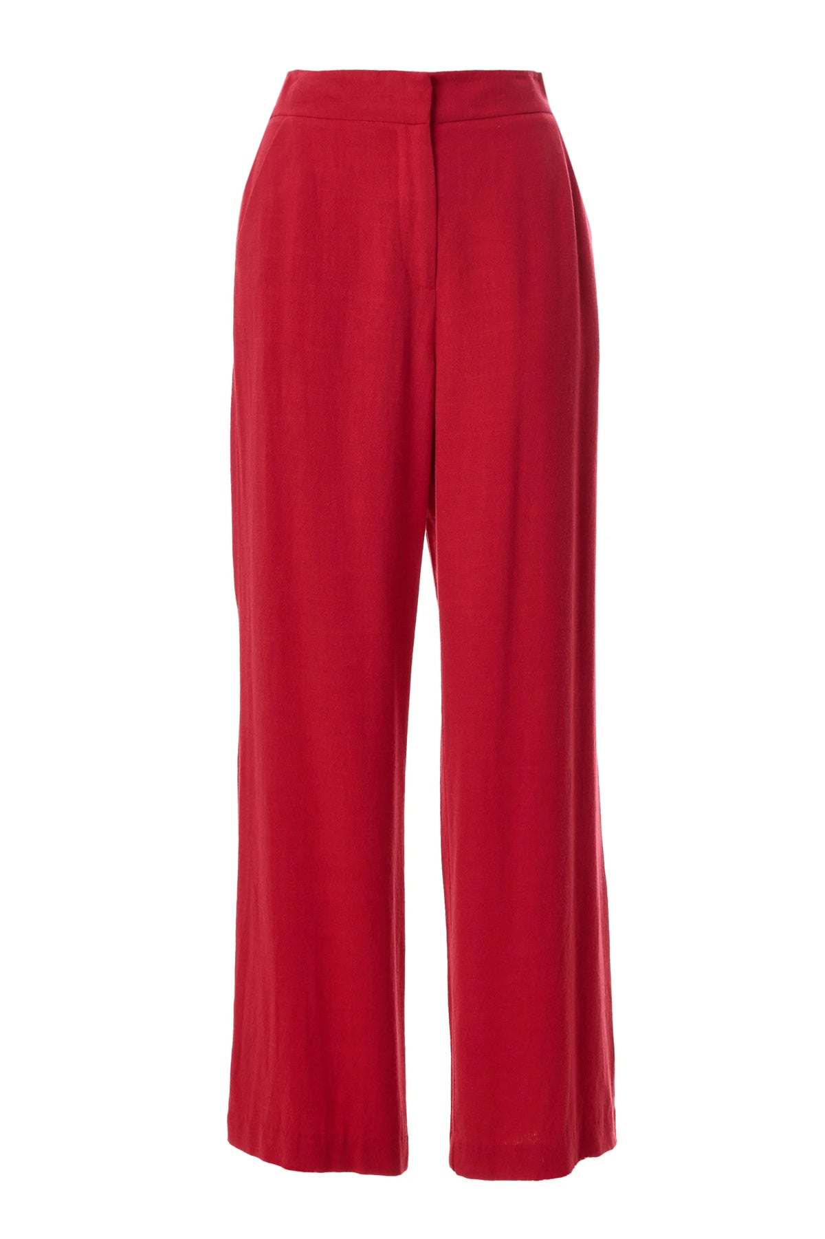 Tilde Linen Mix Straight Leg Trousers - Red
