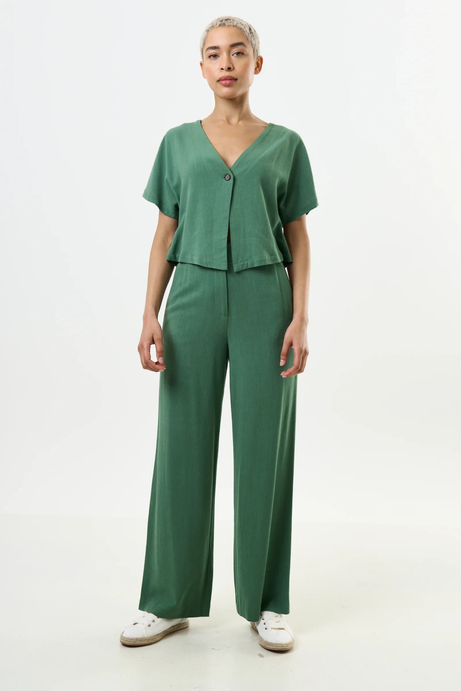 Tilde Linen Mix Straight Leg Trousers - Green