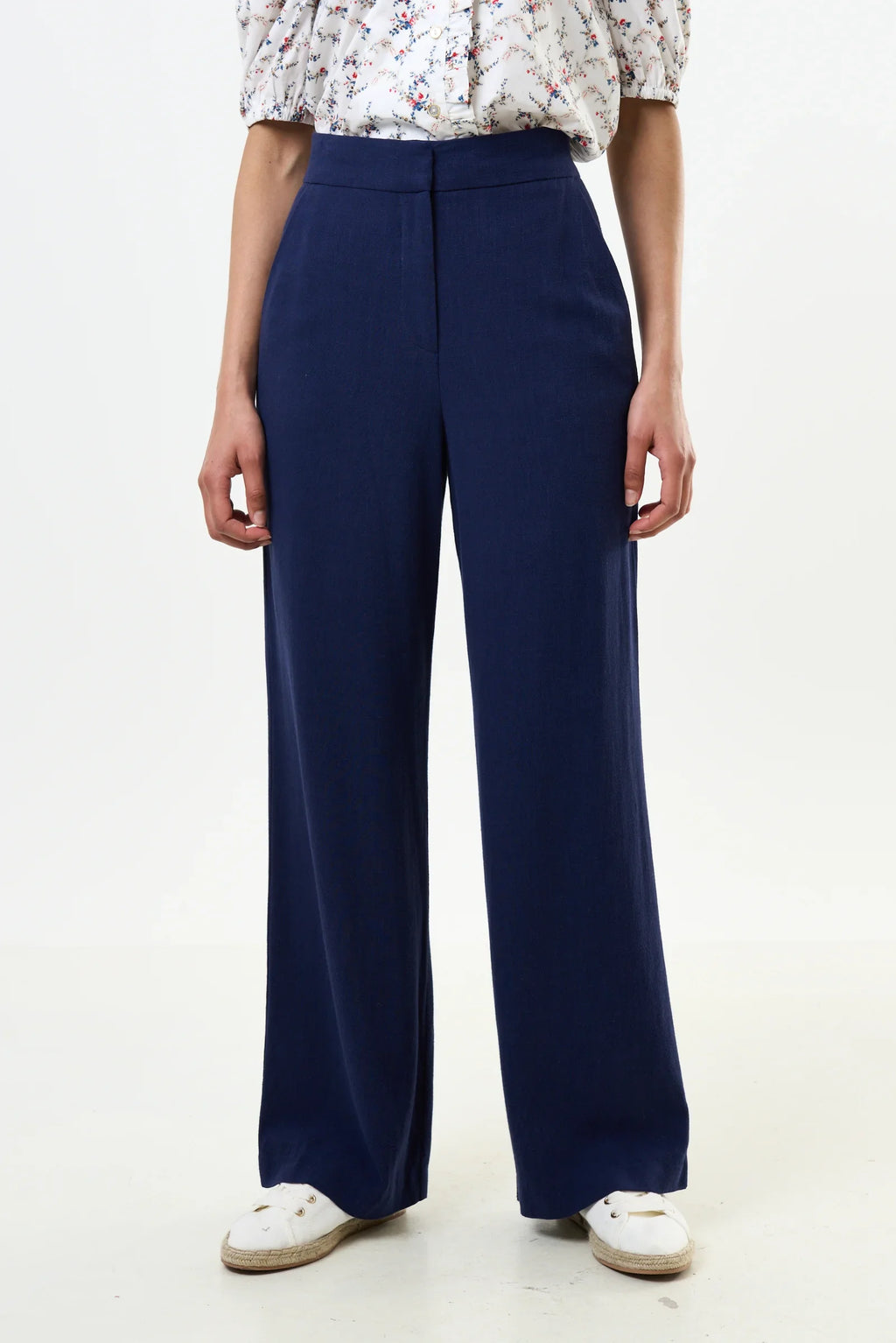 Tilde Linen Mix Straight Leg Trousers - Navy