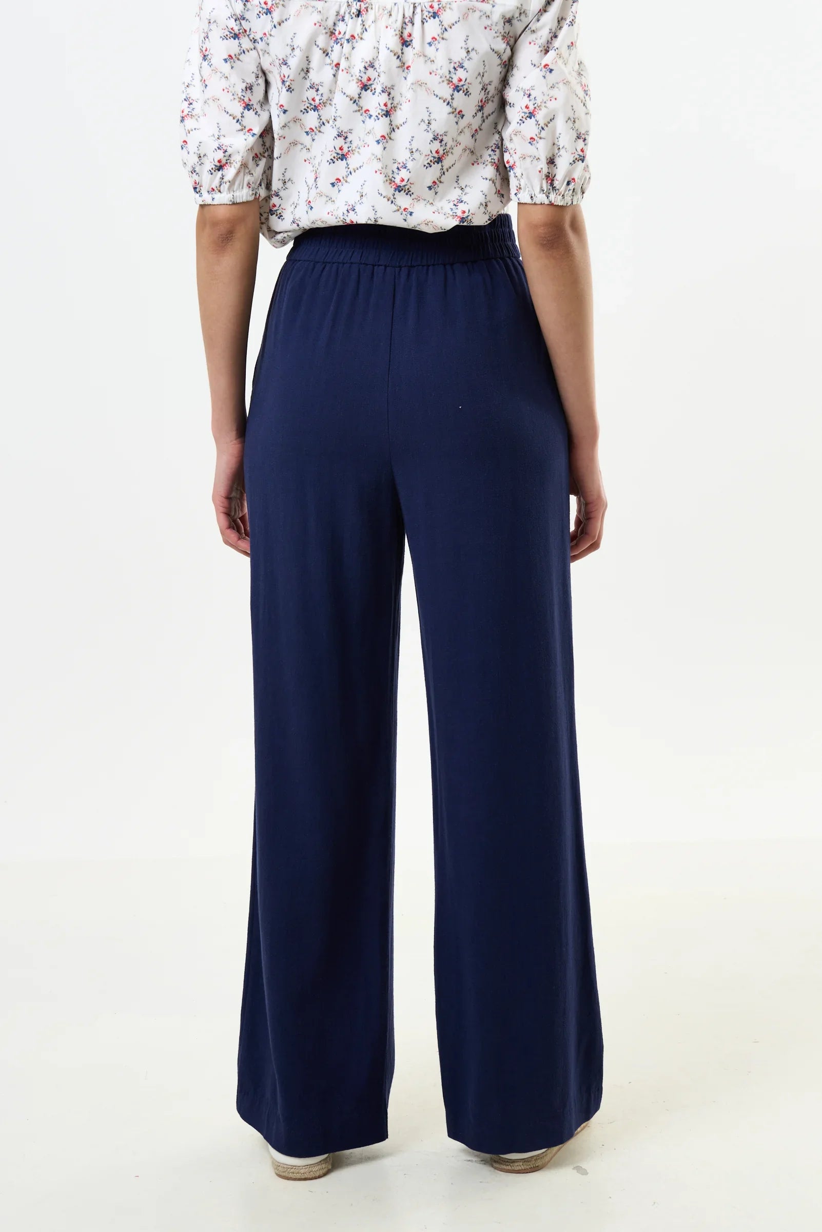 Tilde Linen Mix Straight Leg Trousers - Navy