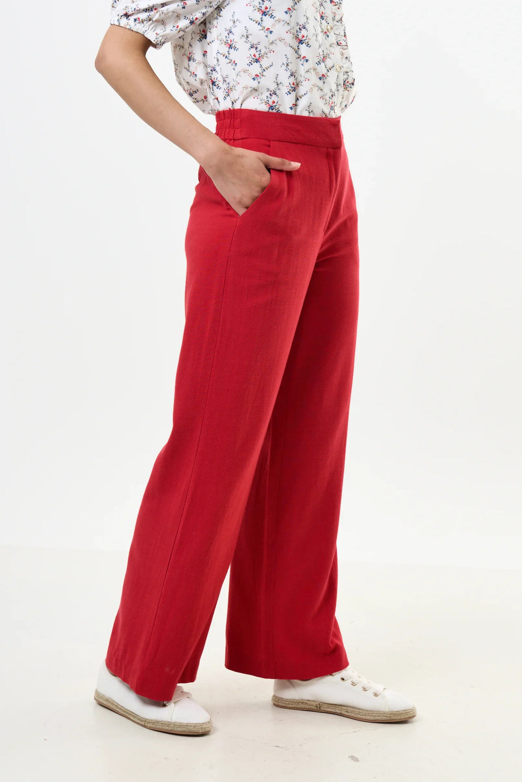 Tilde Linen Mix Straight Leg Trousers - Red