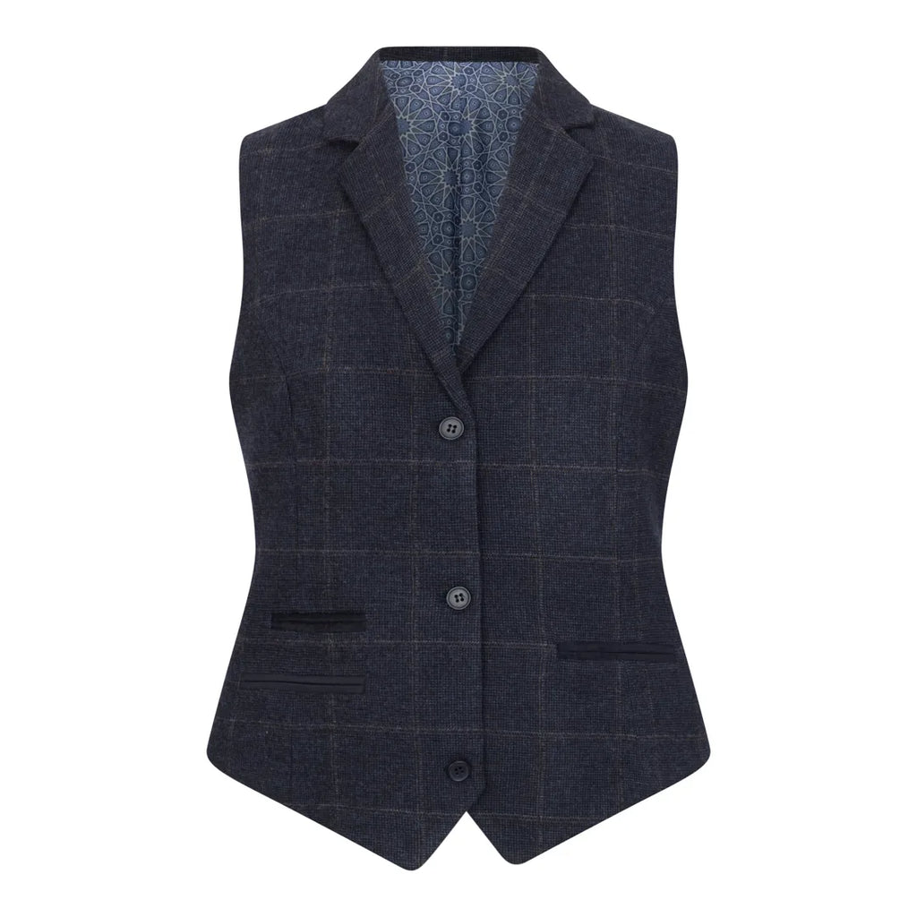 TPSTZ72 - Women's Navy Blue Tweed Blazer Waistcoat