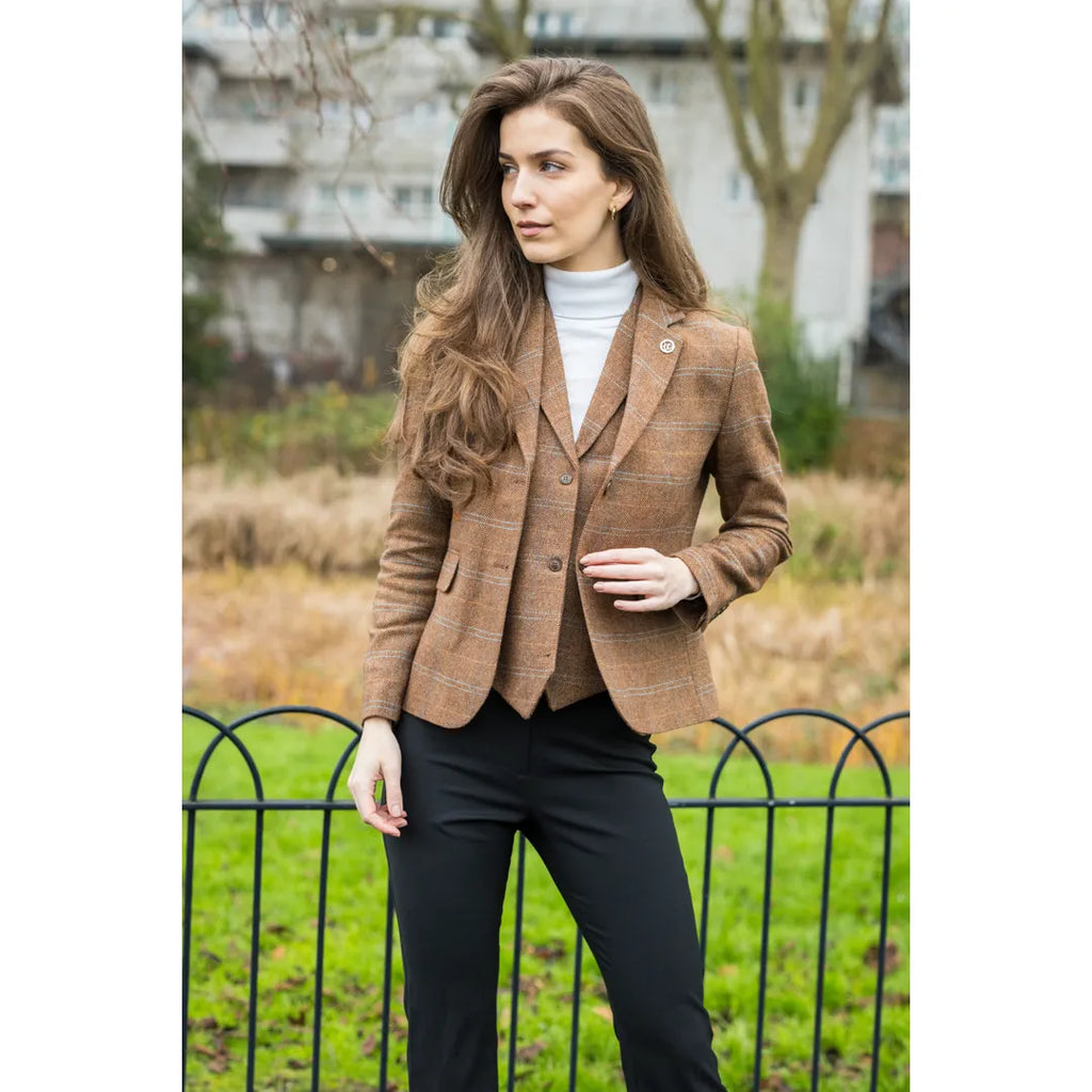 TPSTZ73 - Women's Oak Brown Tweed Blazer Waistcoat