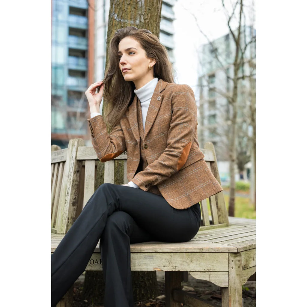 TPSTZ73 - Women's Oak Brown Tweed Blazer Waistcoat
