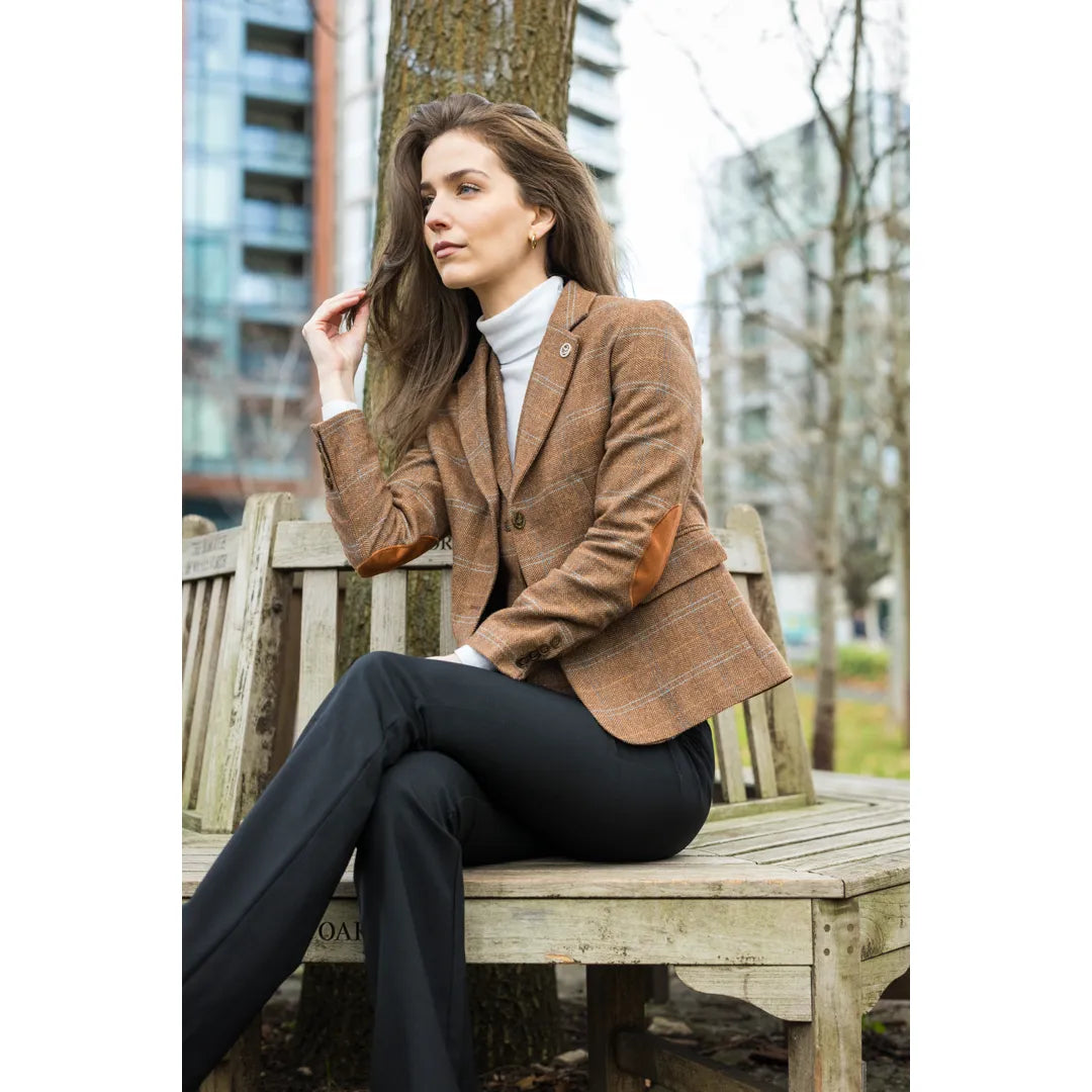 TPSTZ73 - Women's Oak Brown Tweed Blazer Waistcoat