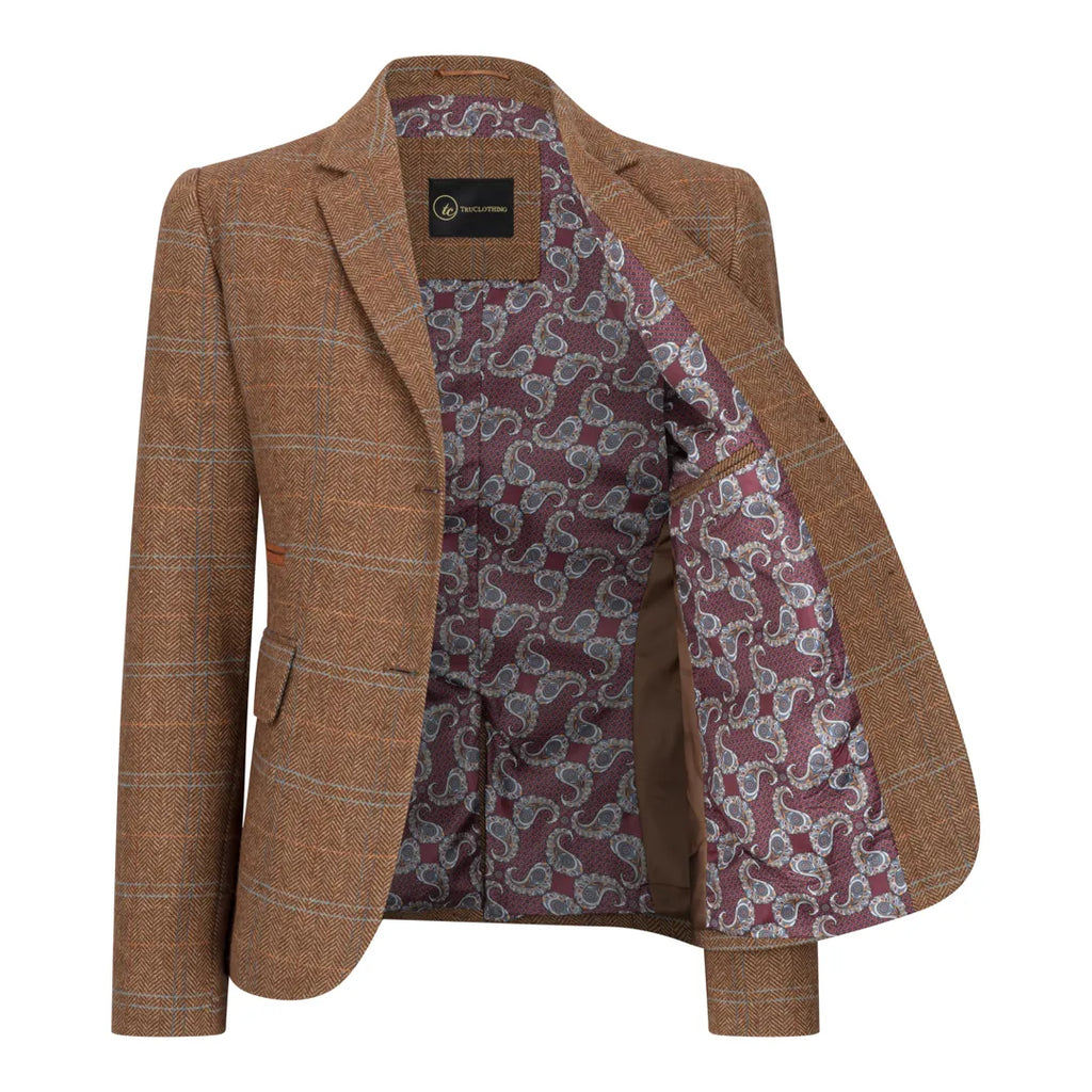TPSTZ73 - Women's Oak Brown Tweed Blazer Waistcoat